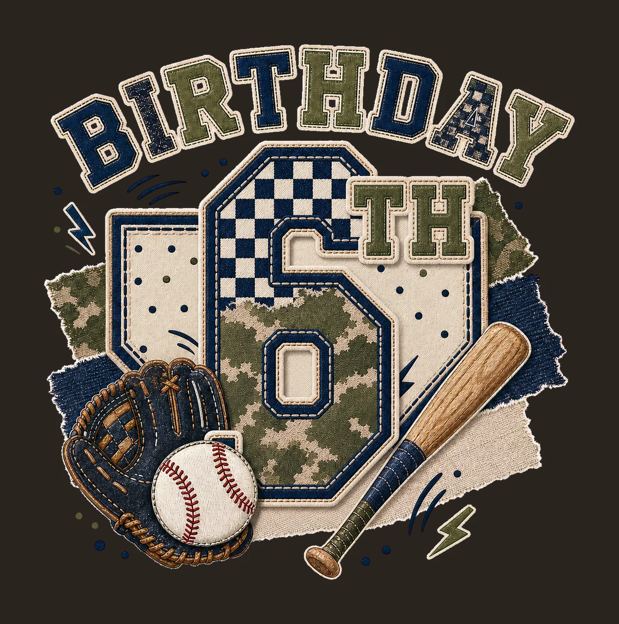 Star Camo Baseball Birthday age 06 contrast preview thumbnail