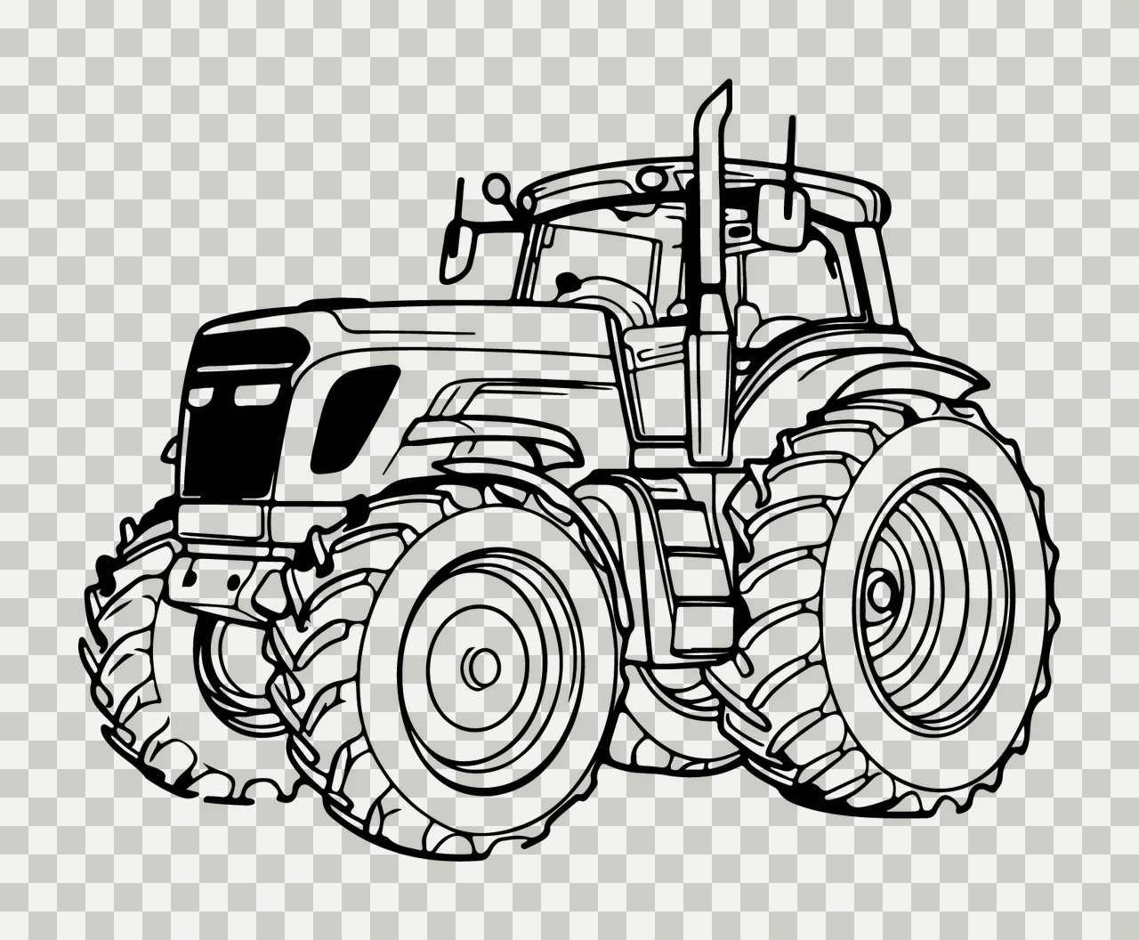 Agricultural Tractor Side Profile stationary wheels exhaust pipe transparency and detail preview thumbnail