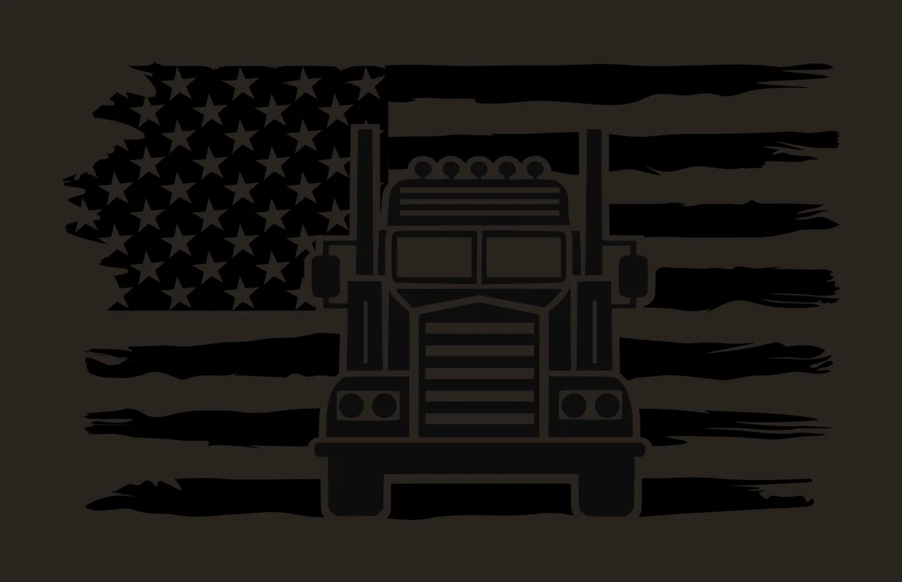 Semi Truck Flag Black And White Silhouette Over stationary contrast preview thumbnail