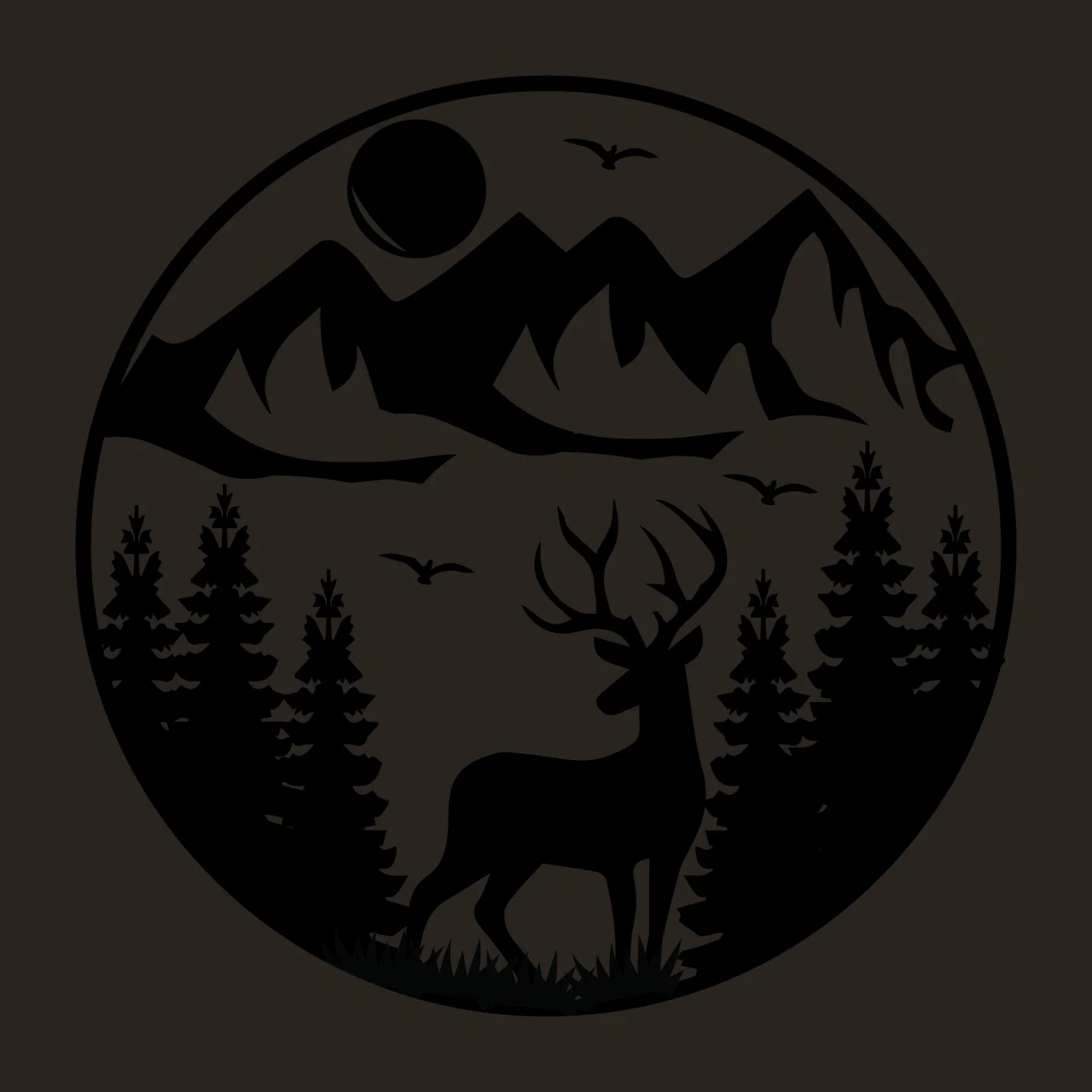 Deer Silhouette In Mountain Forest standing mountains sun pine trees contrast preview thumbnail
