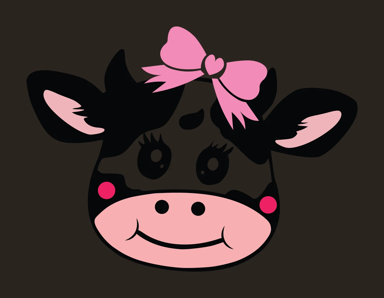 Cow Face Silhouette With Bow stationary ears eyes muzzle black contrast preview thumbnail