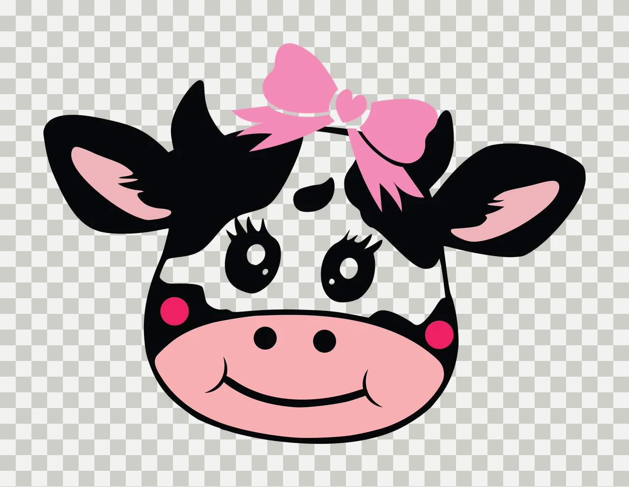 Cow Face Silhouette With Bow stationary ears eyes muzzle black transparency and detail preview thumbnail