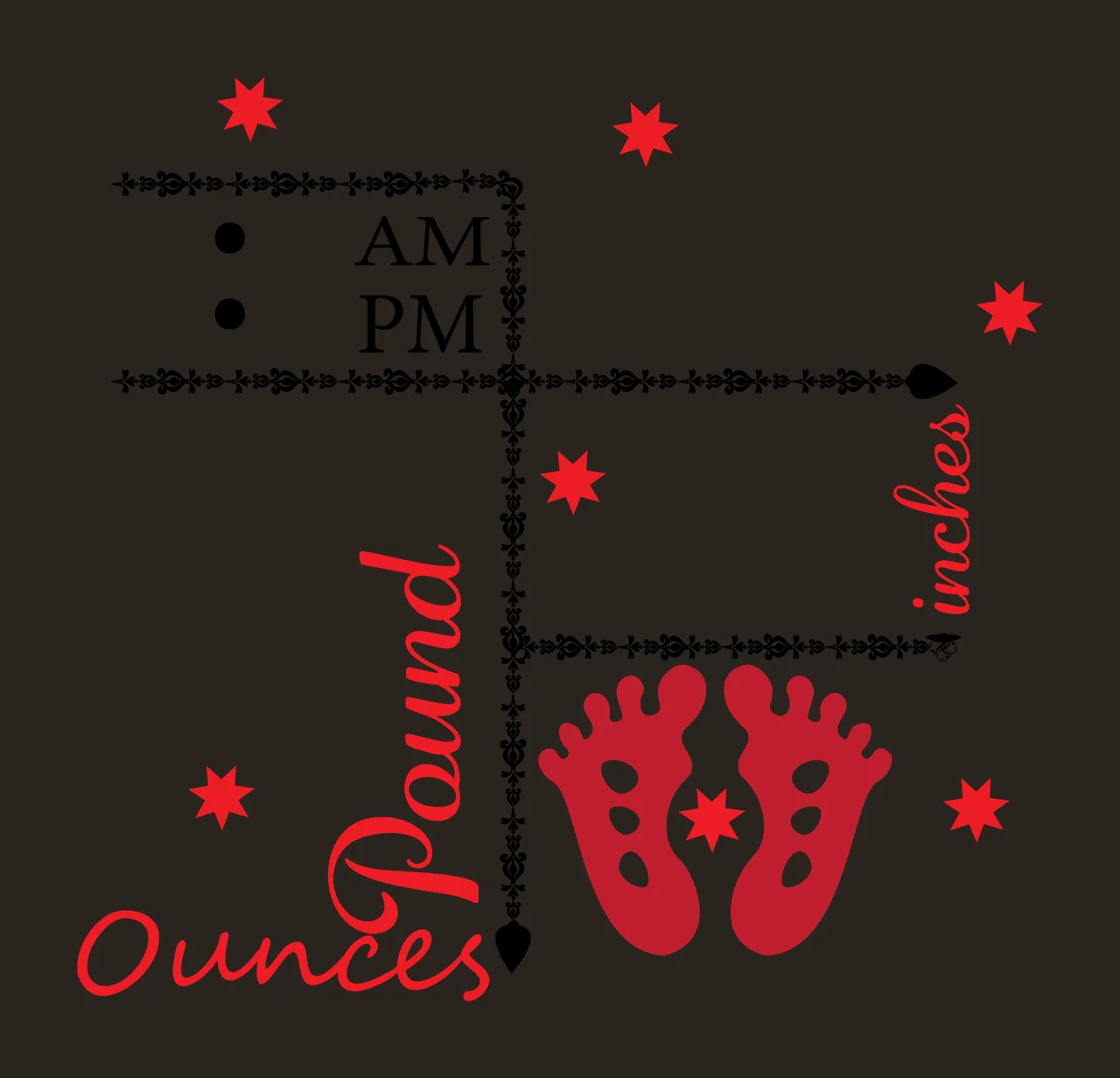 Baby Birth Data Footprints Chart documenting stars grid ornate contrast preview thumbnail