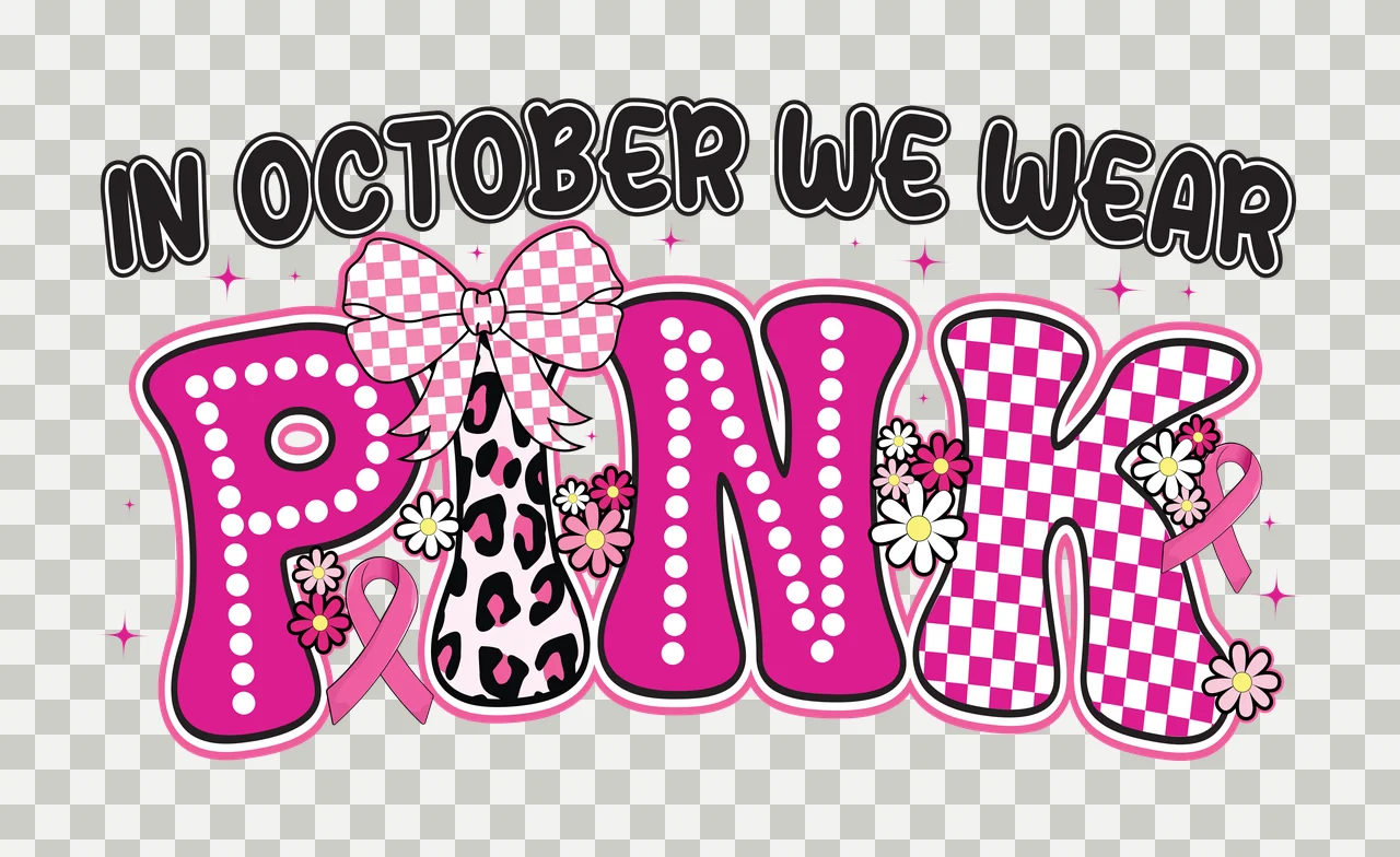 In October We Wear Pink Text ribbons stars black white monochrome transparency and detail preview thumbnail