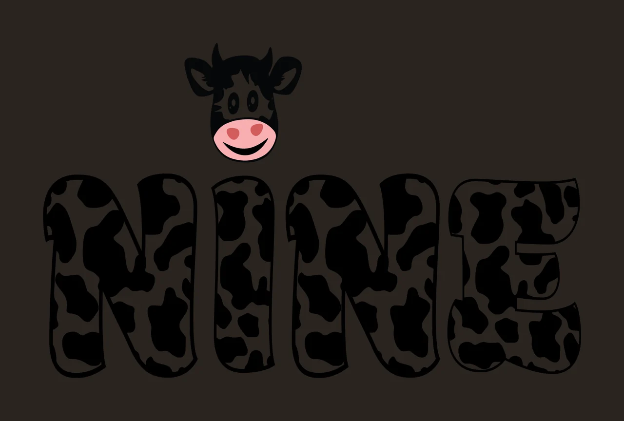 Cow Nine Word With Print Pattern display head black white typography contrast preview thumbnail
