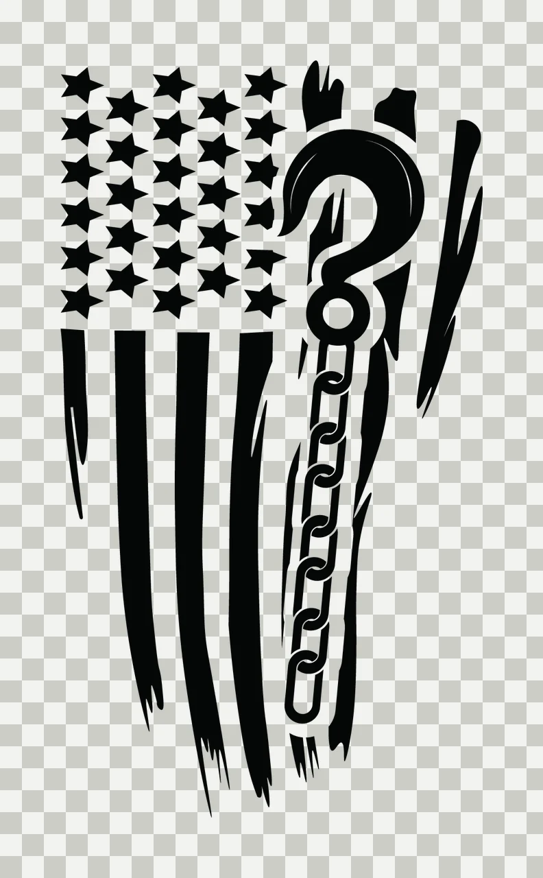 Flag With Chain And Hook stars stripes black white distressed transparency and detail preview thumbnail