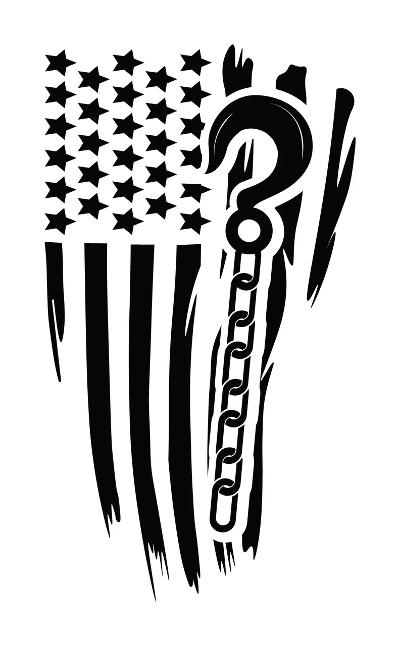 Flag With Chain And Hook stars stripes black white distressed