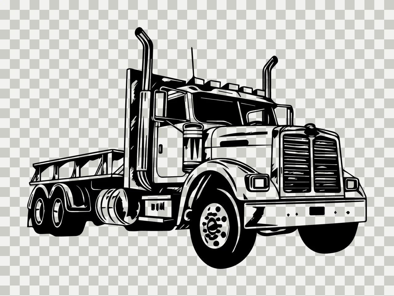 Truck Semi Vehicle Graphic wheels exhaust pipes line art black transparency and detail preview thumbnail