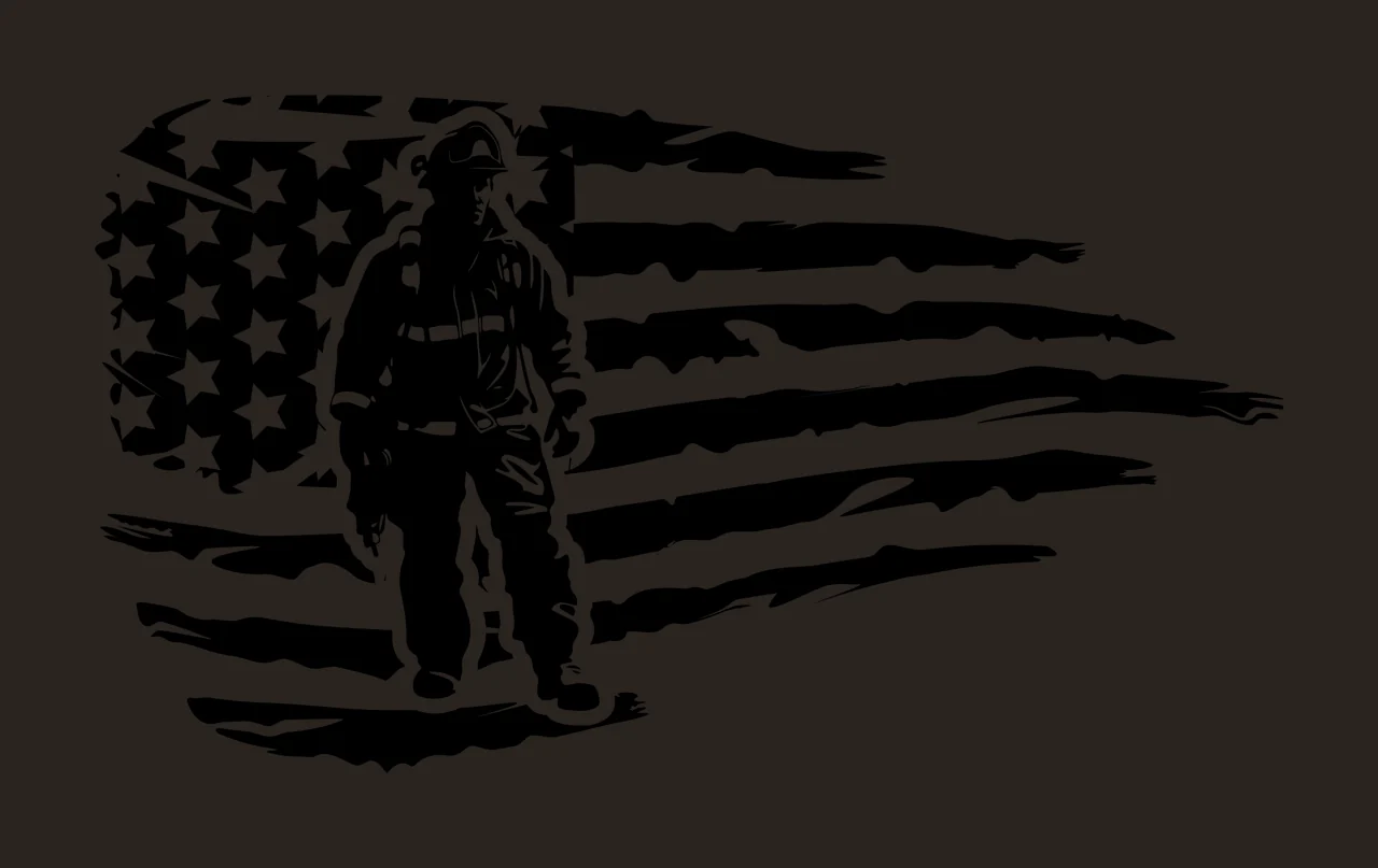 Firefighter Silhouette On Distressed American Flag standing contrast preview thumbnail