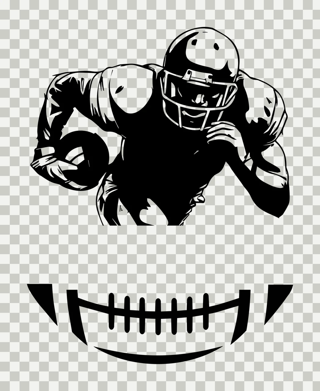 Football Player Sprinting With Ball Silhouette helmet black transparency and detail preview thumbnail
