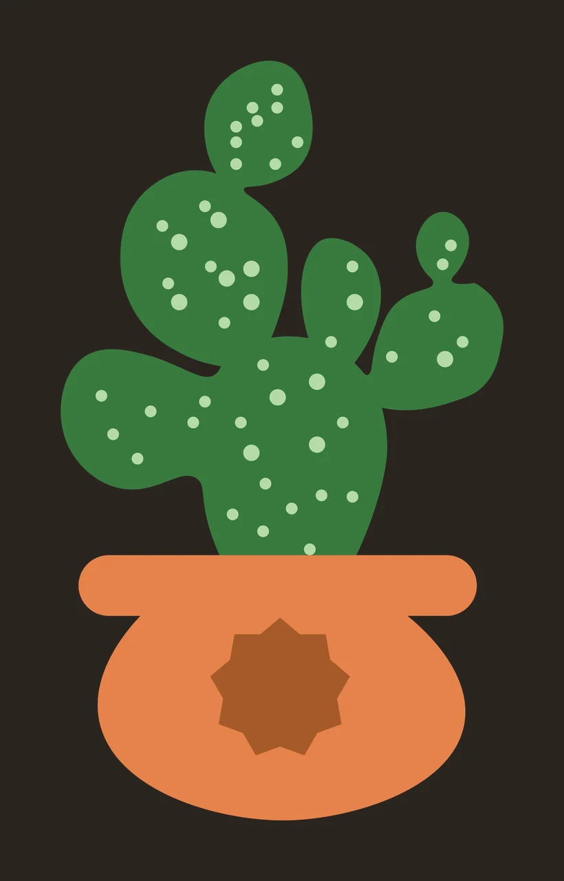 Prickly pear cactus in terracotta pot Illustration with green prickly pear cactus and brown star-shaped drainage hole in light green contrast preview thumbnail