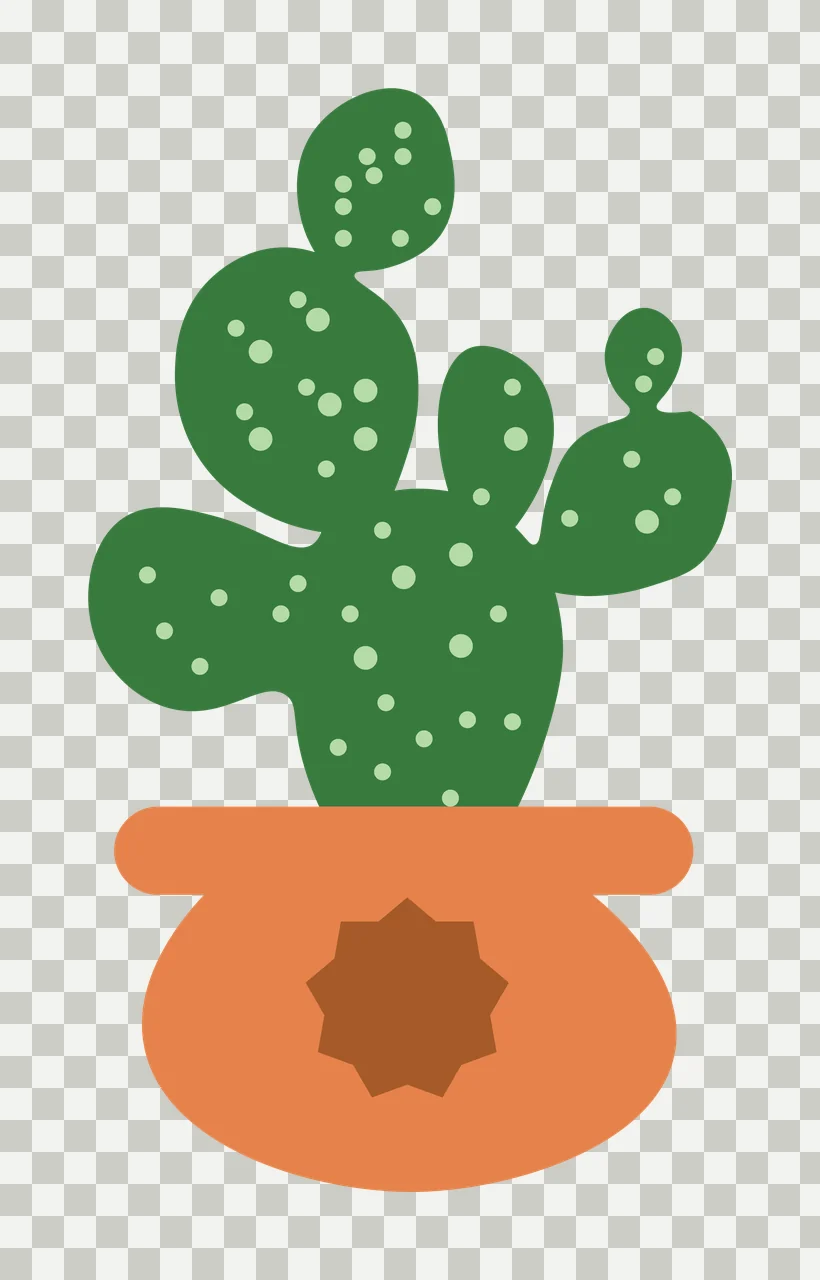 Prickly pear cactus in terracotta pot Illustration with green prickly pear cactus and brown star-shaped drainage hole in light green transparency and detail preview thumbnail