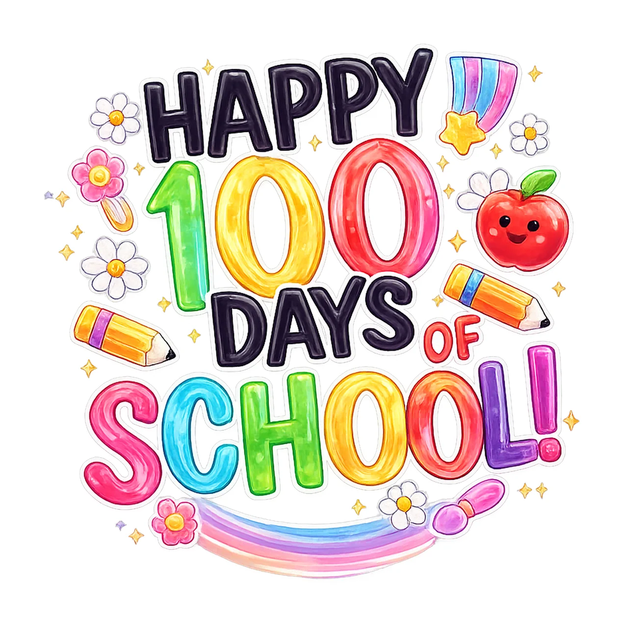 Happy 100 Days Of School Teacher Student Brushstroke Digital