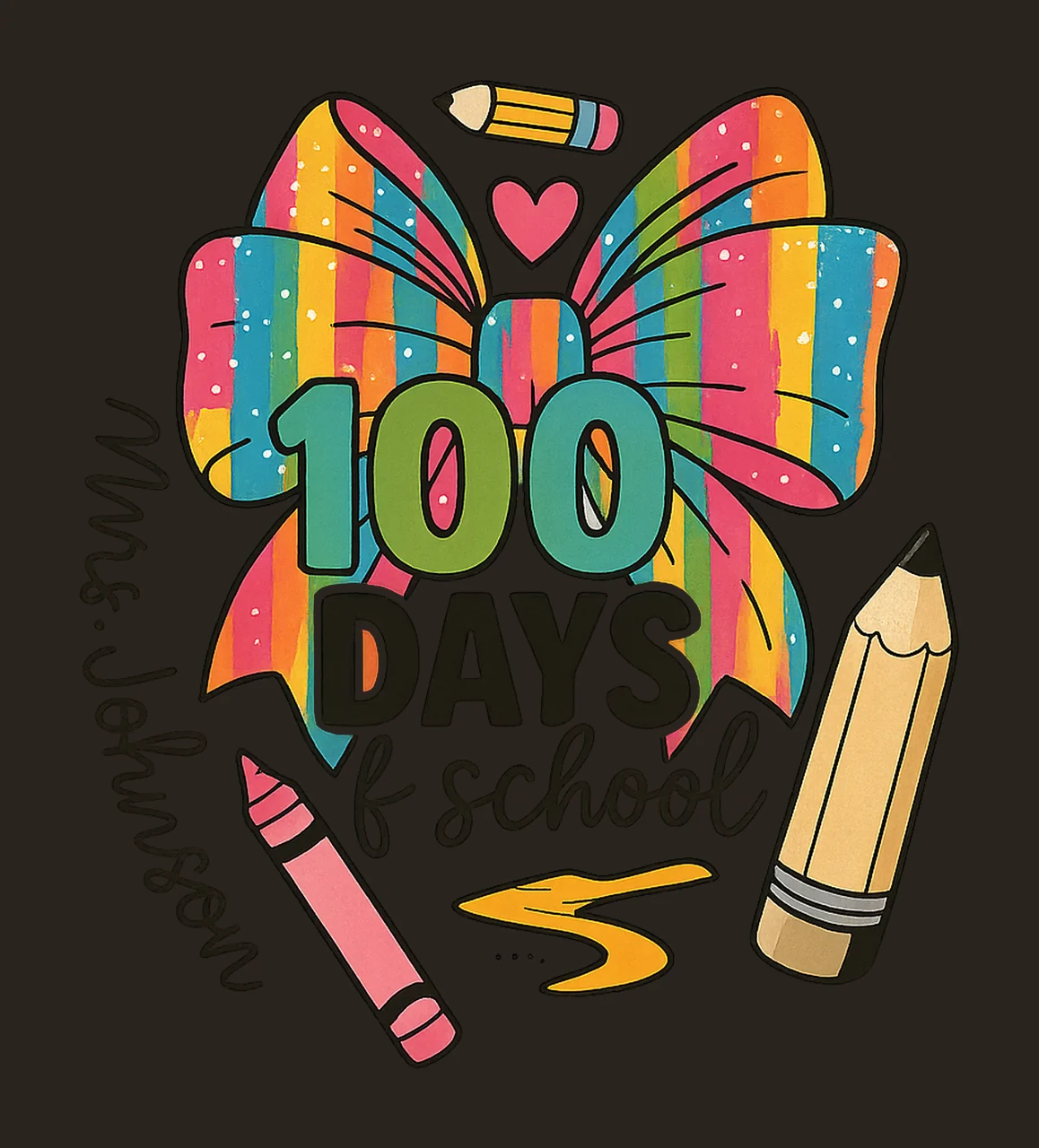 100 Day of School Brushstroke Coquette Teacher Design contrast preview thumbnail