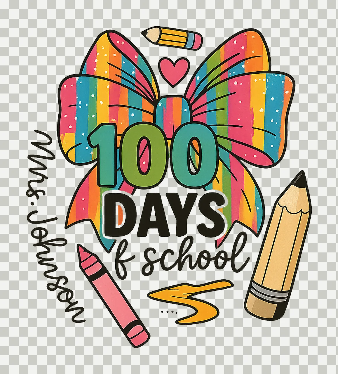 100 Day of School Brushstroke Coquette Teacher Design transparency and detail preview thumbnail