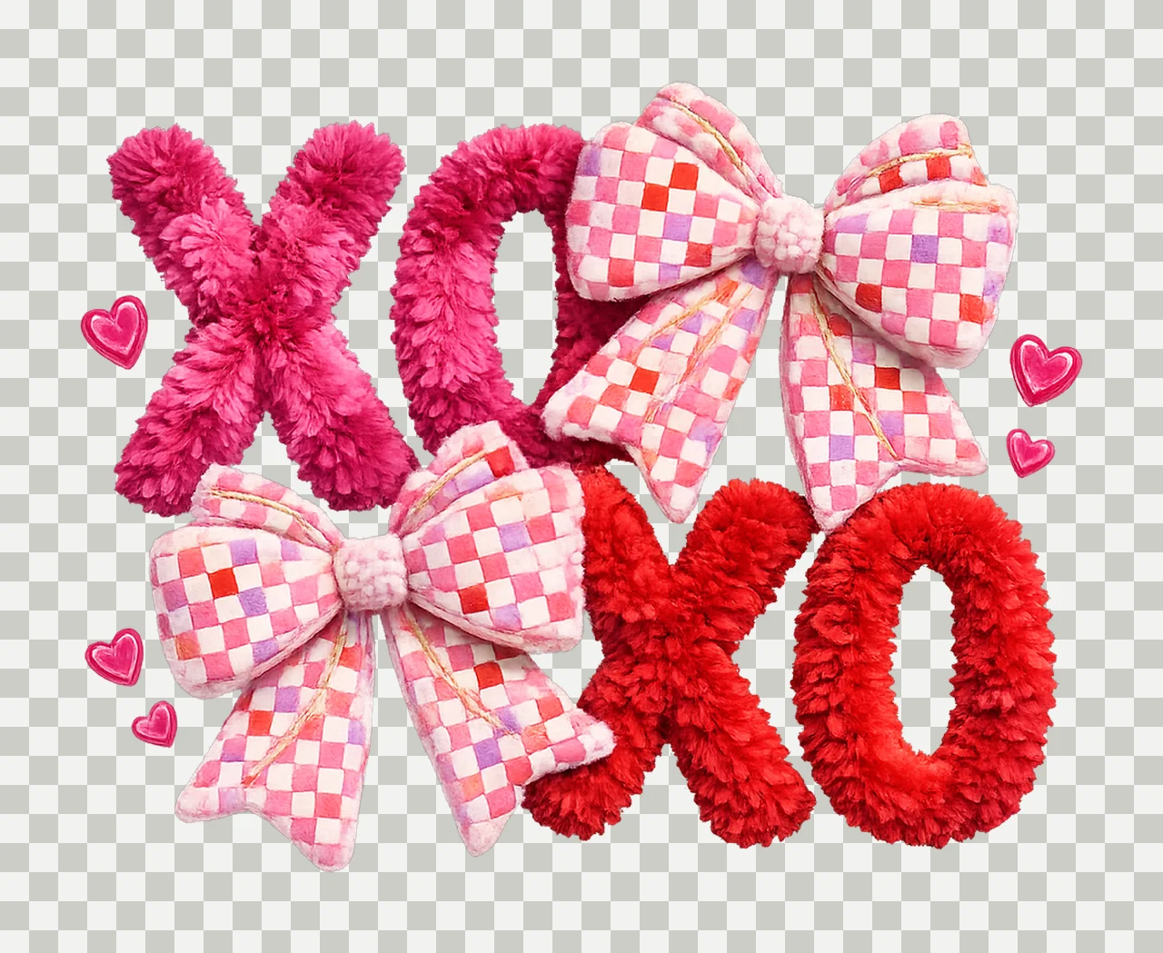 Valentine XOXO Faux Yarn Latch Hook Bow Coquette Sublimation transparency and detail preview thumbnail