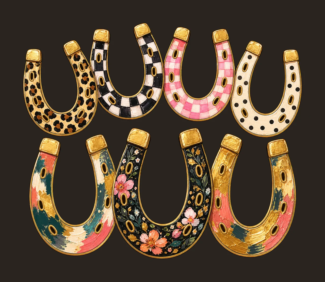 Faux Oil Painted Horseshoes Leopard Checkerboard Variation A contrast preview thumbnail