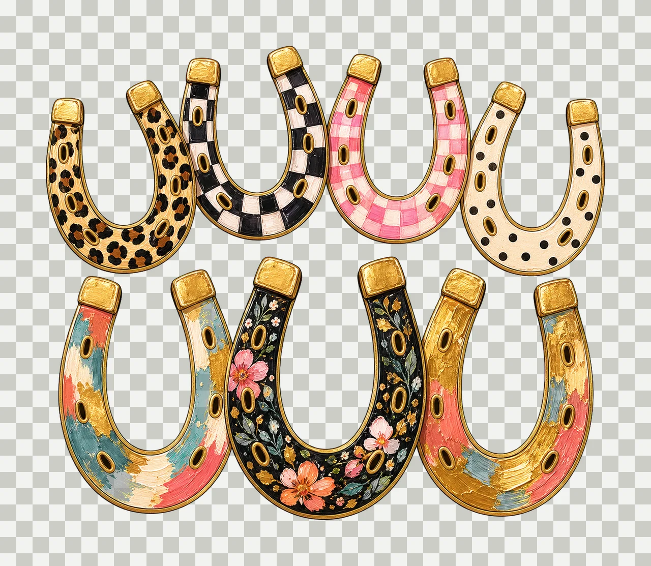 Faux Oil Painted Horseshoes Leopard Checkerboard Variation A transparency and detail preview thumbnail
