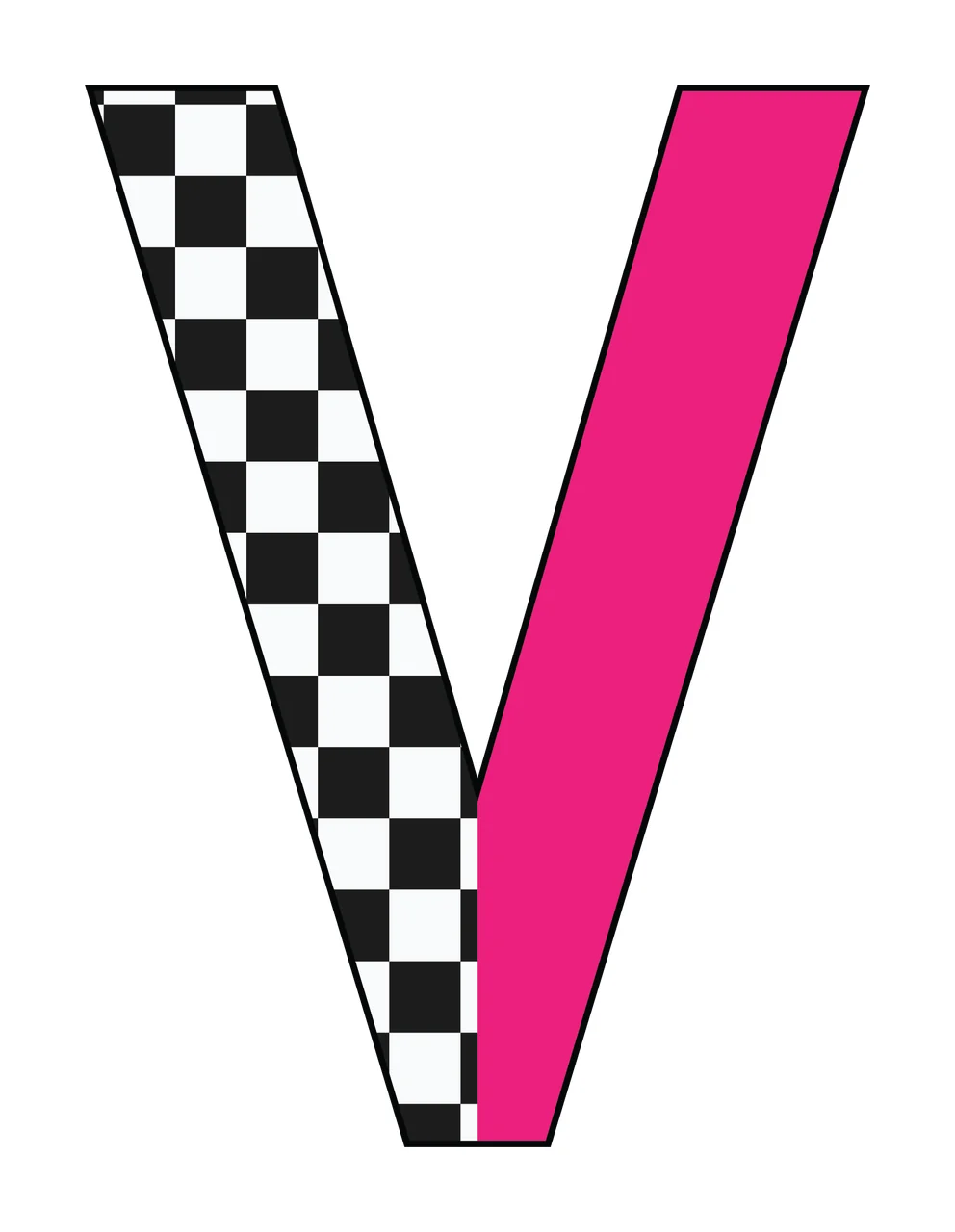 Can Glass Wrap V Letter Design Checkerboard Pattern