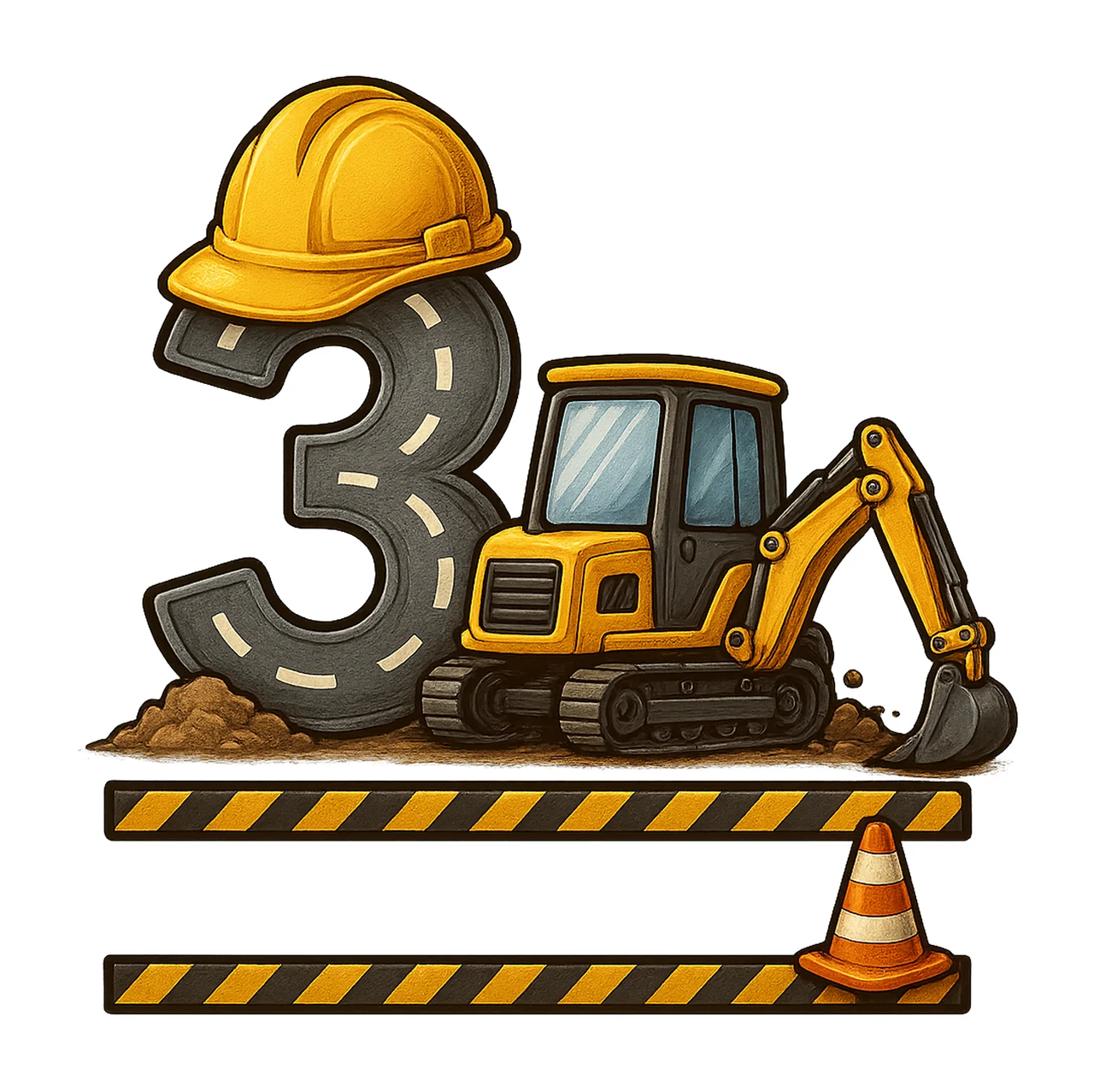 Construction Excavator Birthday Shirt Birthday Boy Tee 3rd