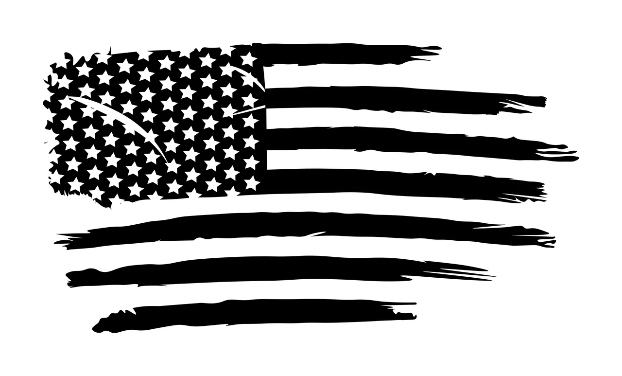 Black Flag American With Stars And Stripes distressed white silhouette