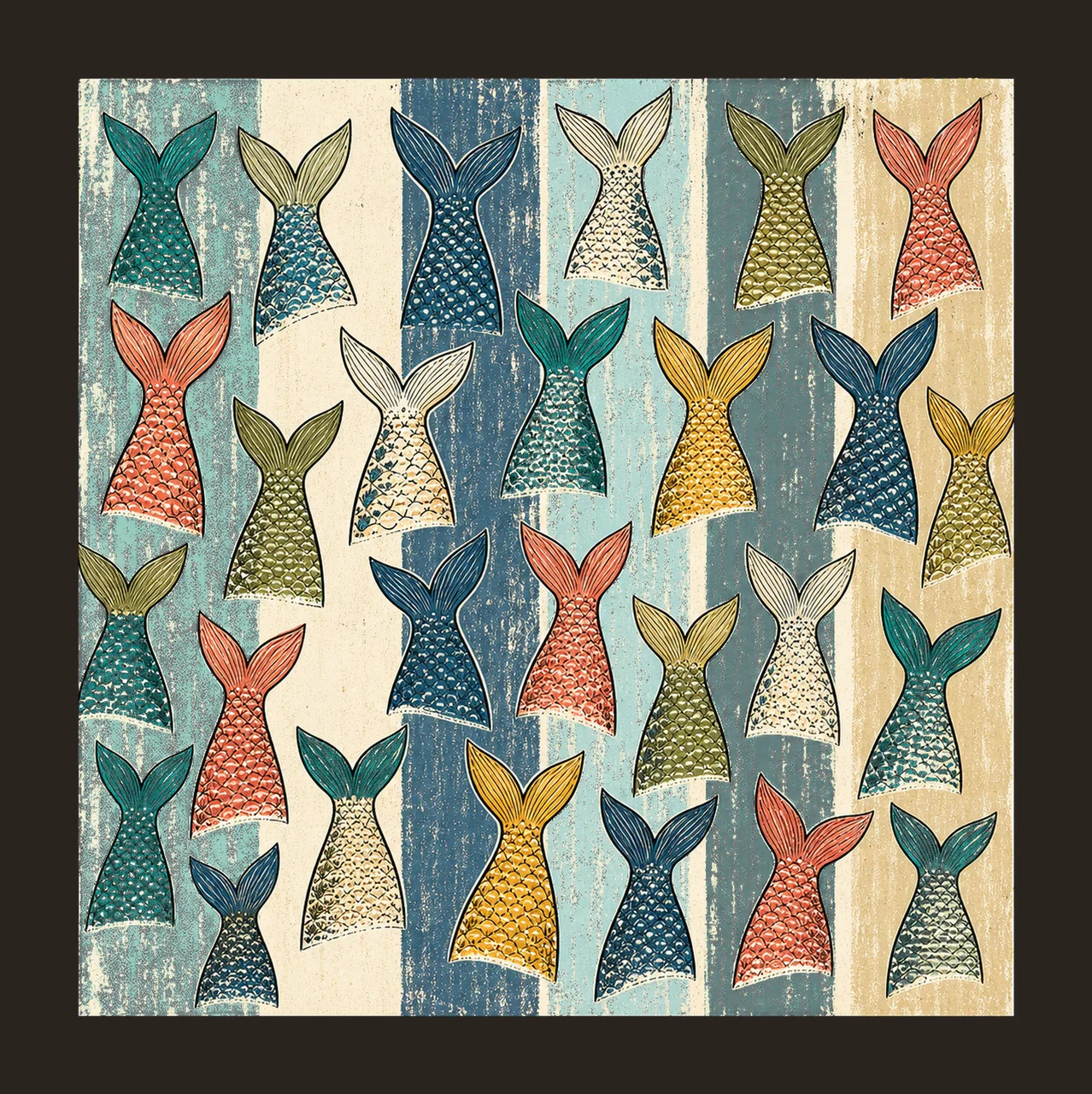 Fish Tail Pattern Coastal Stripe Design Fishing Variation F contrast preview thumbnail