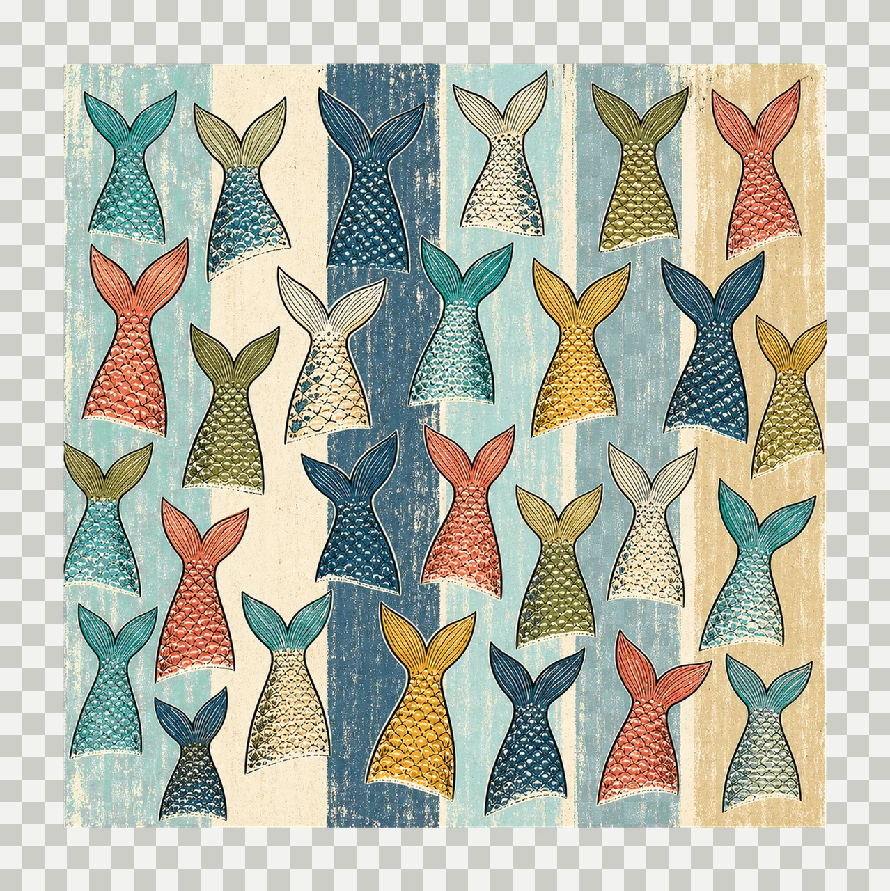Fish Tail Pattern Coastal Stripe Design Fishing Variation F transparency and detail preview thumbnail