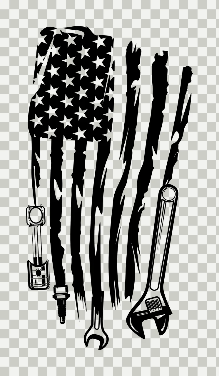 Mechanic Flag American With Tools integrated wrench spark plug transparency and detail preview thumbnail