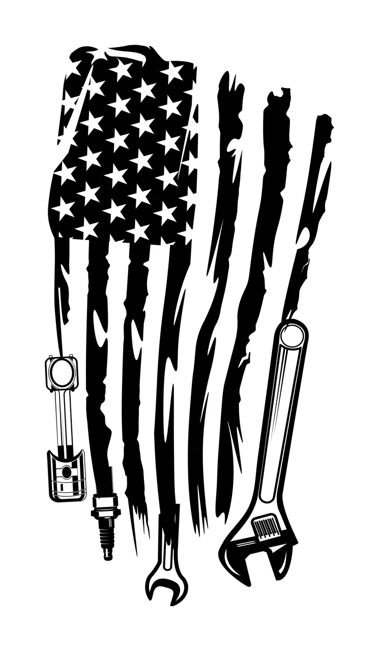 Mechanic Flag American With Tools integrated wrench spark plug