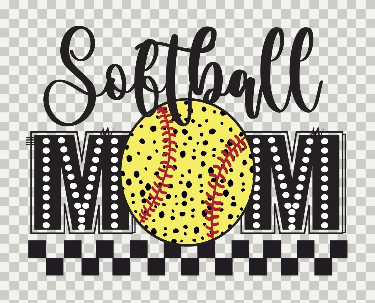 Softball Mom Text With Checkered Border presenting pattern transparency and detail preview thumbnail