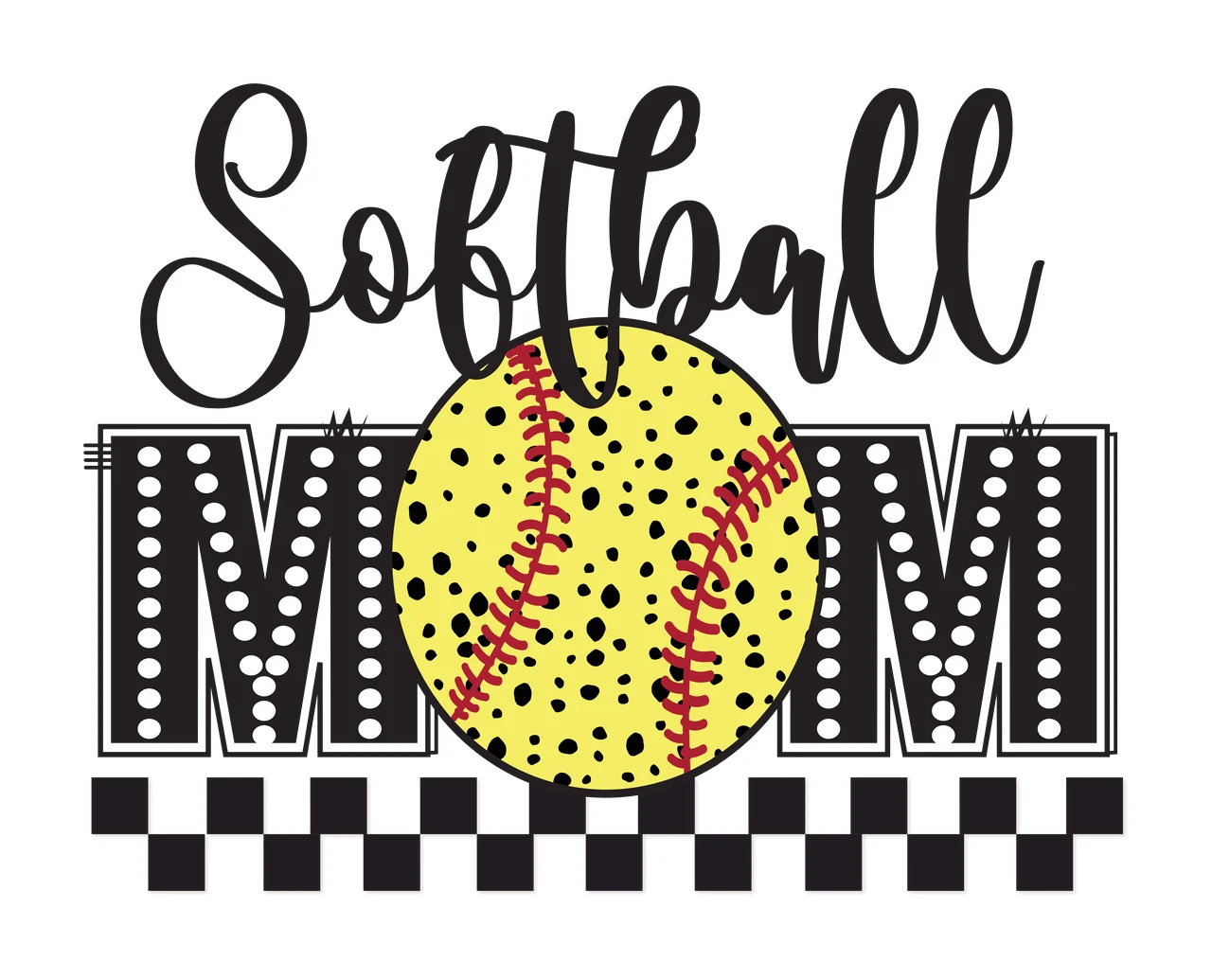 Softball Mom Text With Checkered Border presenting pattern