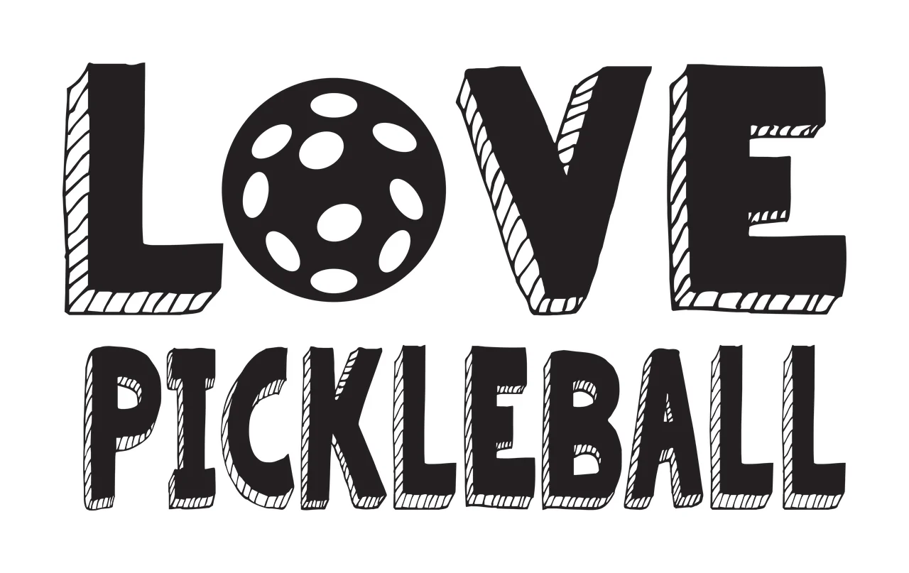 Love Pickleball Text With Ball Graphic and black white typography