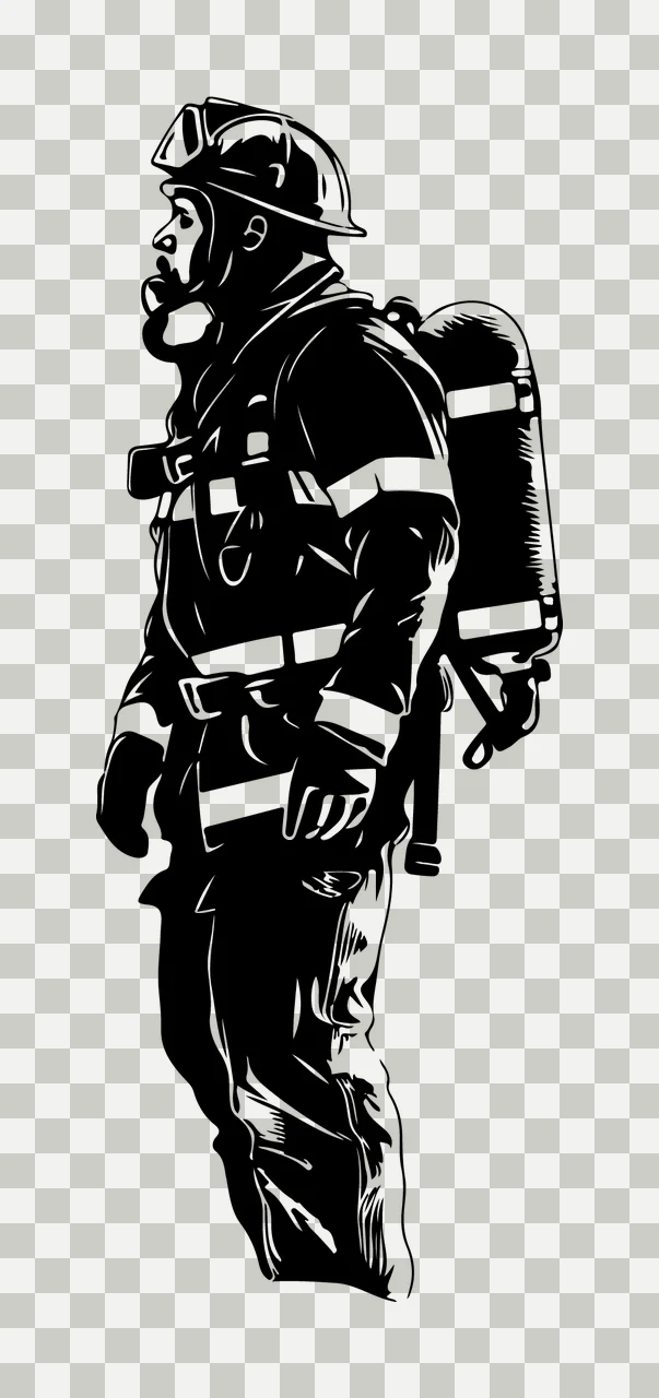 Firefighter In Uniform With Oxygen Tank Standing helmet Illustrative transparency and detail preview thumbnail