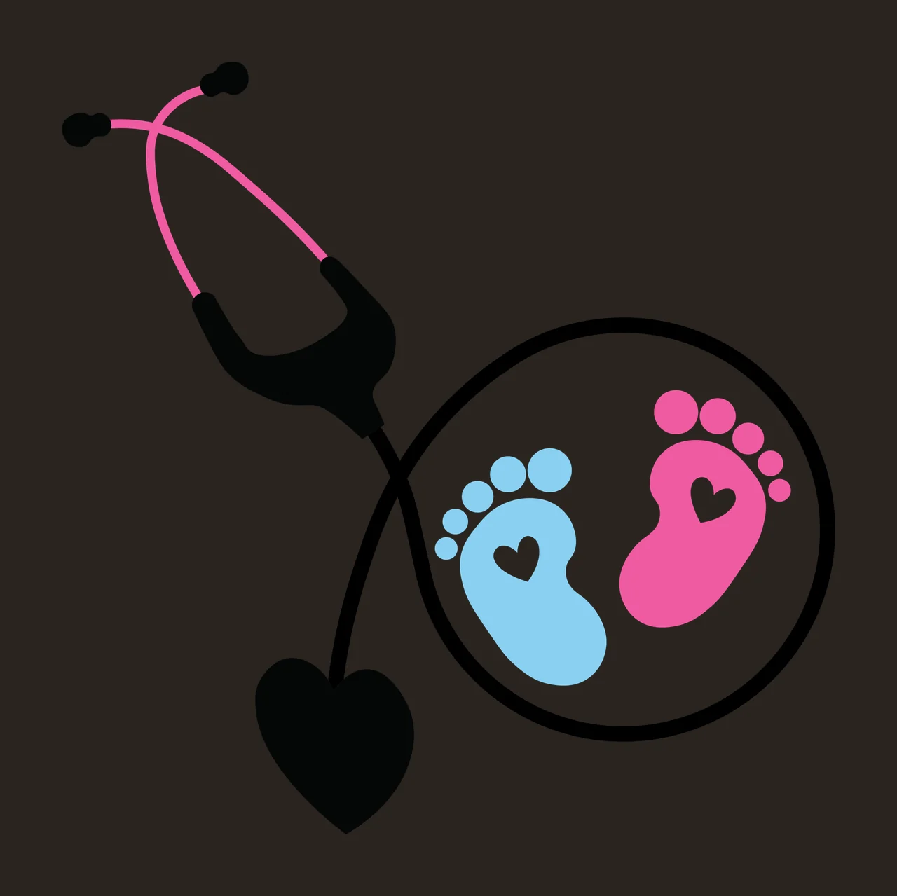 Baby Feet Stethoscope And Footprints Inside A Black heart circle contrast preview thumbnail