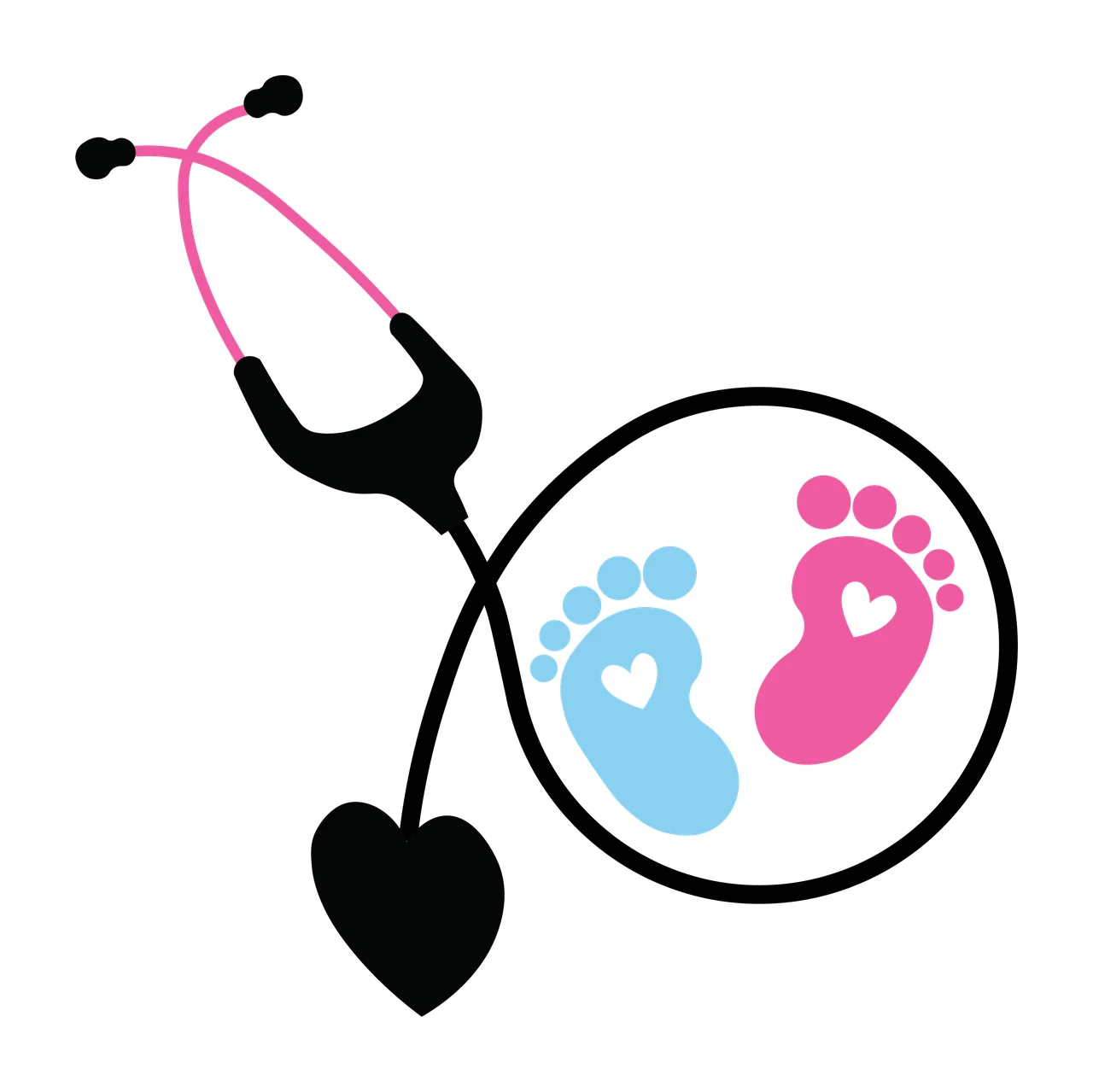 Baby Feet Stethoscope And Footprints Inside A Black heart circle