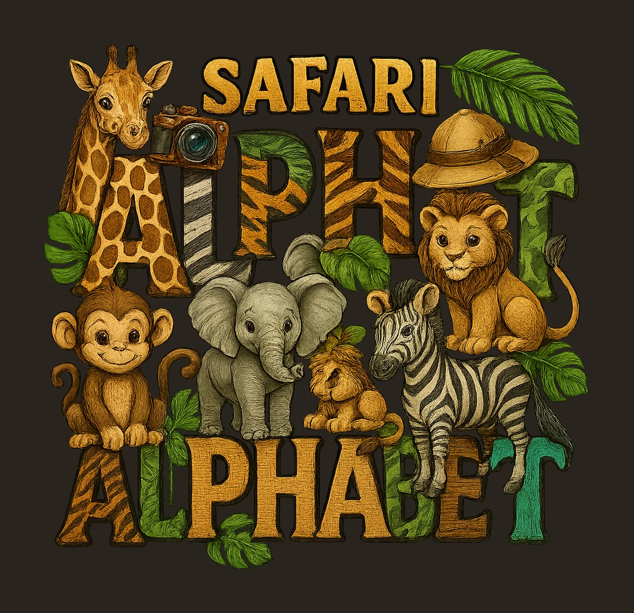 Safari doodle alphabet zoo crew sublimation design safari contrast preview thumbnail