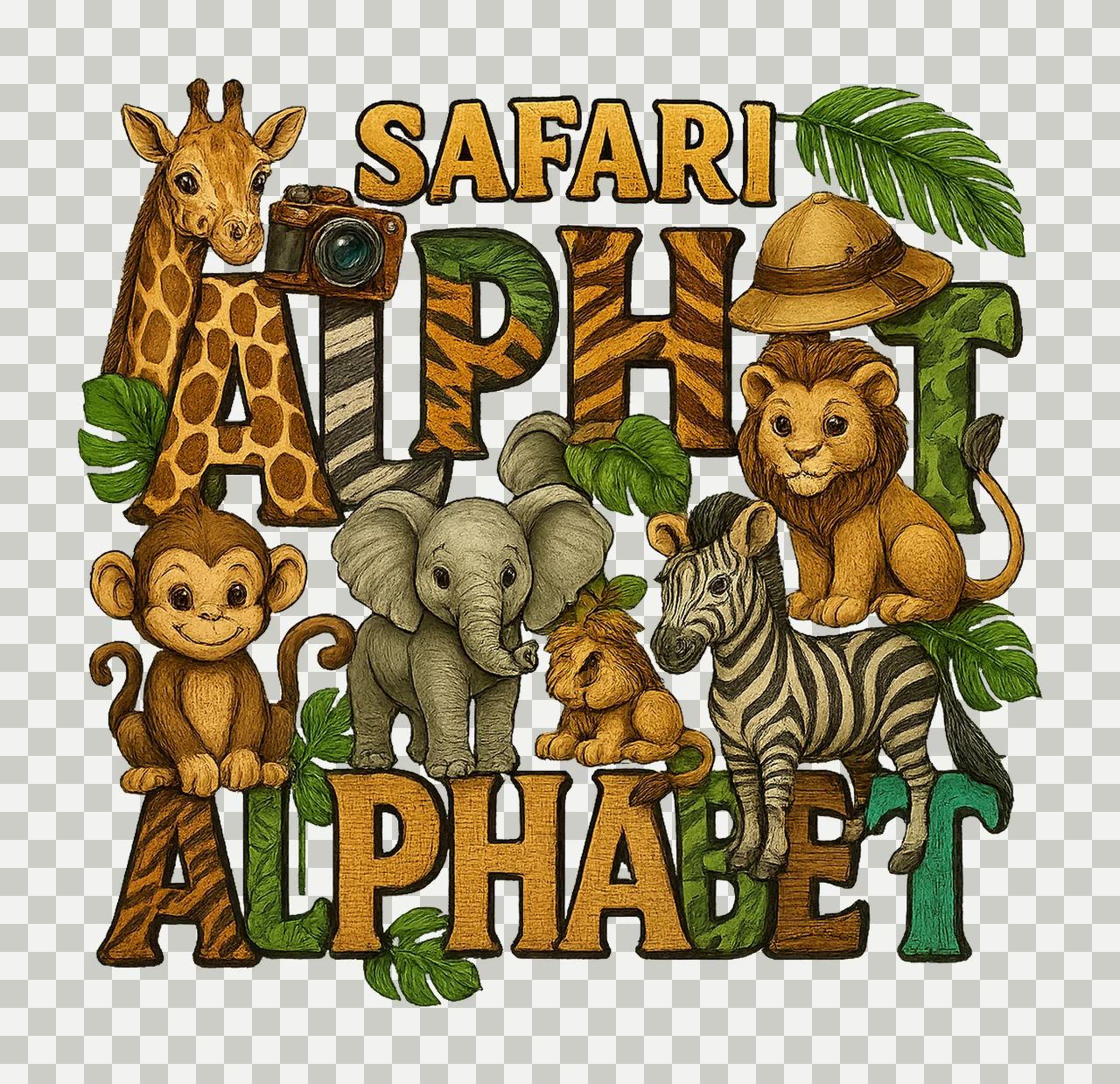 Safari doodle alphabet zoo crew sublimation design safari transparency and detail preview thumbnail