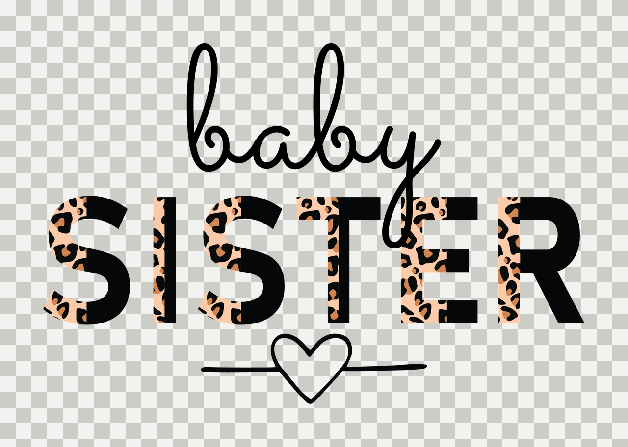 Baby Sister Text Graphic With Heart centered typography black transparency and detail preview thumbnail