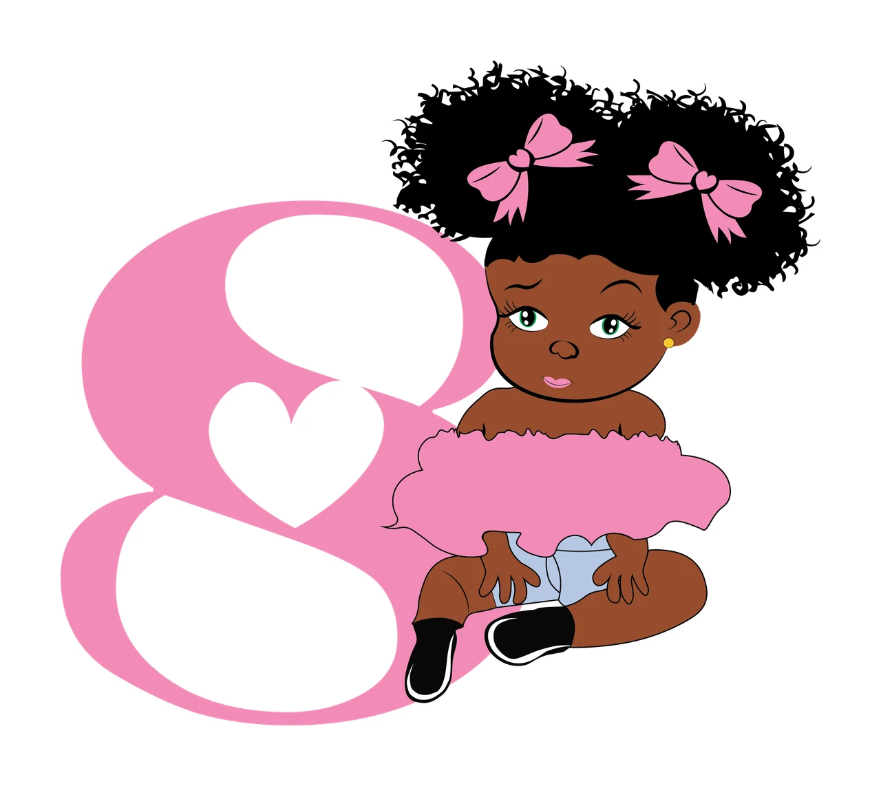 Black 8 Silhouette Of A Curly Haired Figure number eight standing