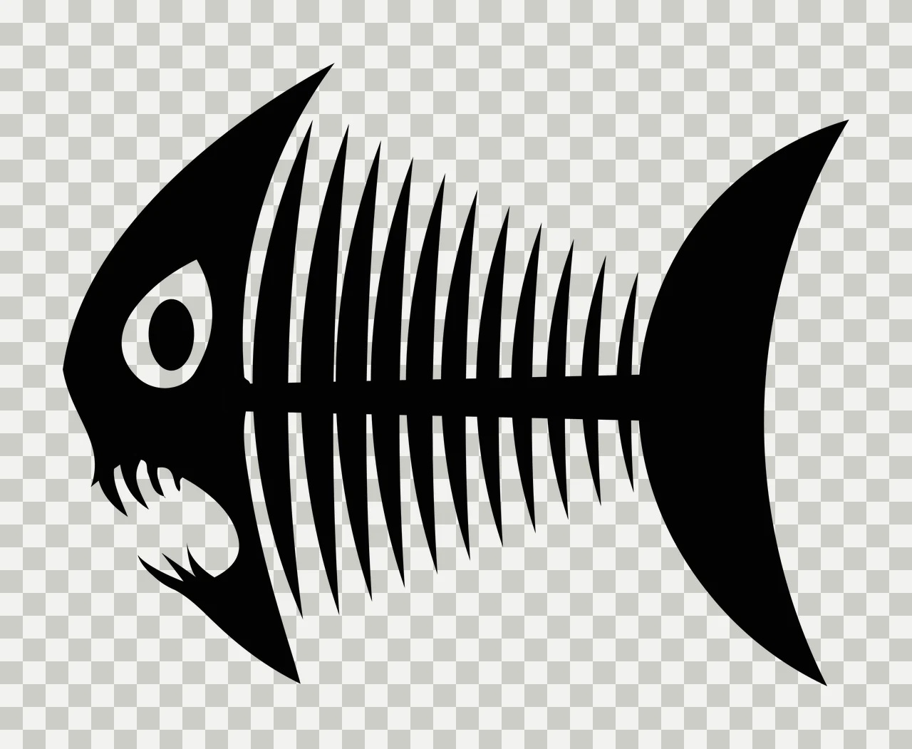 Bones Angry Black Silhouette Of A Fish Skeleton bone teeth transparency and detail preview thumbnail