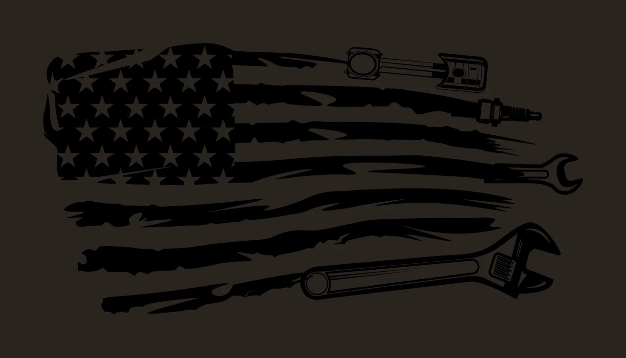 Mechanic Flag Tools And Engine Parts wrench piston spark plug contrast preview thumbnail