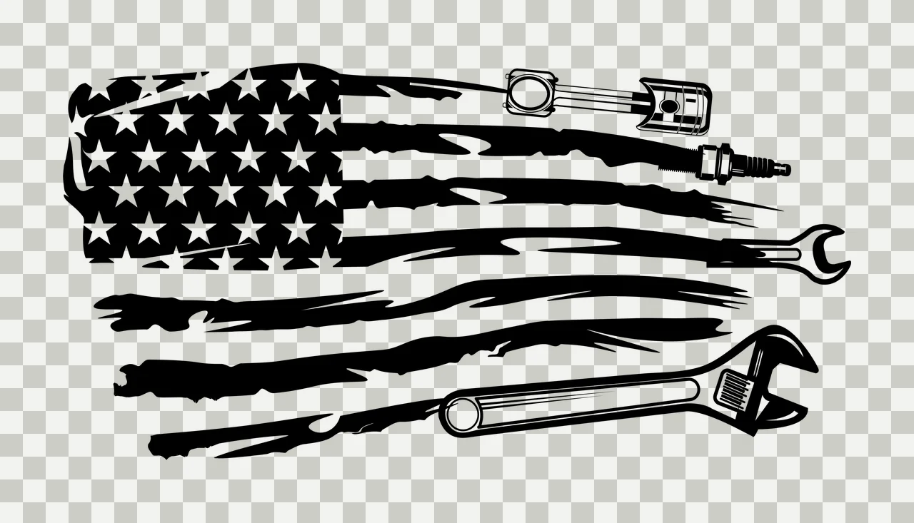 Mechanic Flag Tools And Engine Parts wrench piston spark plug transparency and detail preview thumbnail