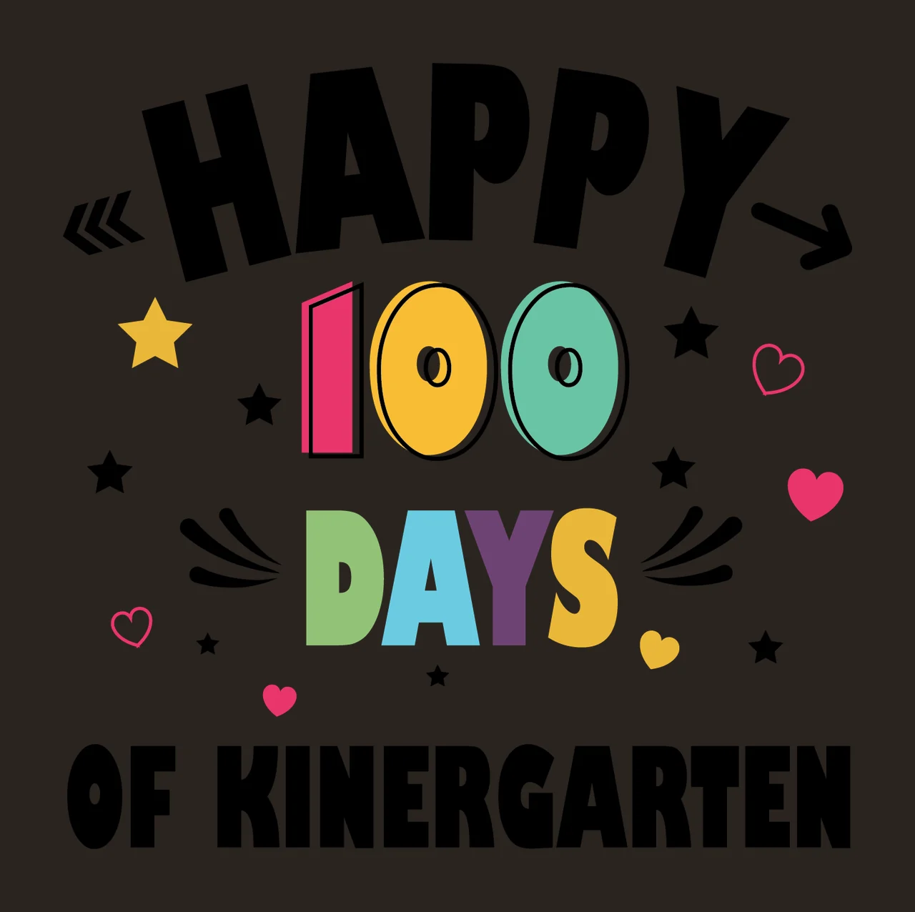 Of School Happy 100 Days Of Kinergarten Text Displayed Stars contrast preview thumbnail