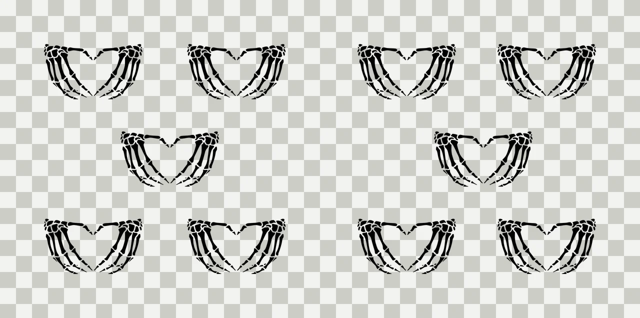 Skeleton Hands Forming Heart Shapes hand black white pattern transparency and detail preview thumbnail