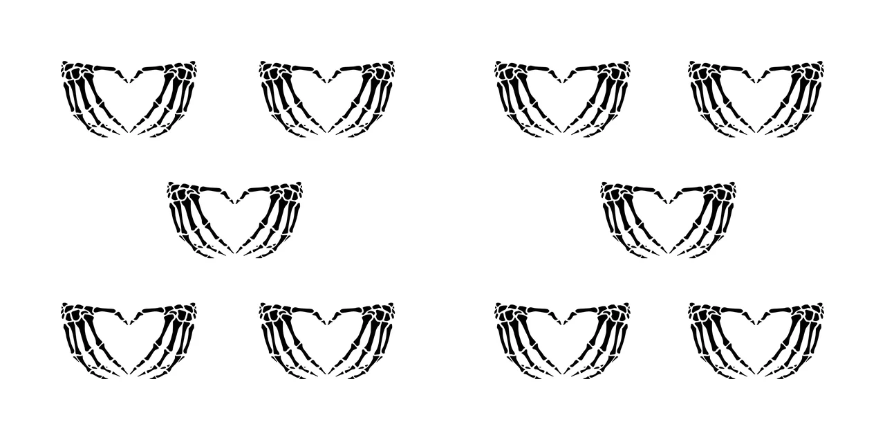 Skeleton Hands Forming Heart Shapes hand black white pattern