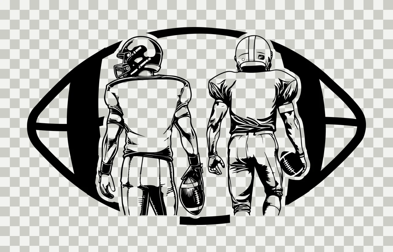 Two Football Players American Over Ellipse Shape standing black and transparency and detail preview thumbnail