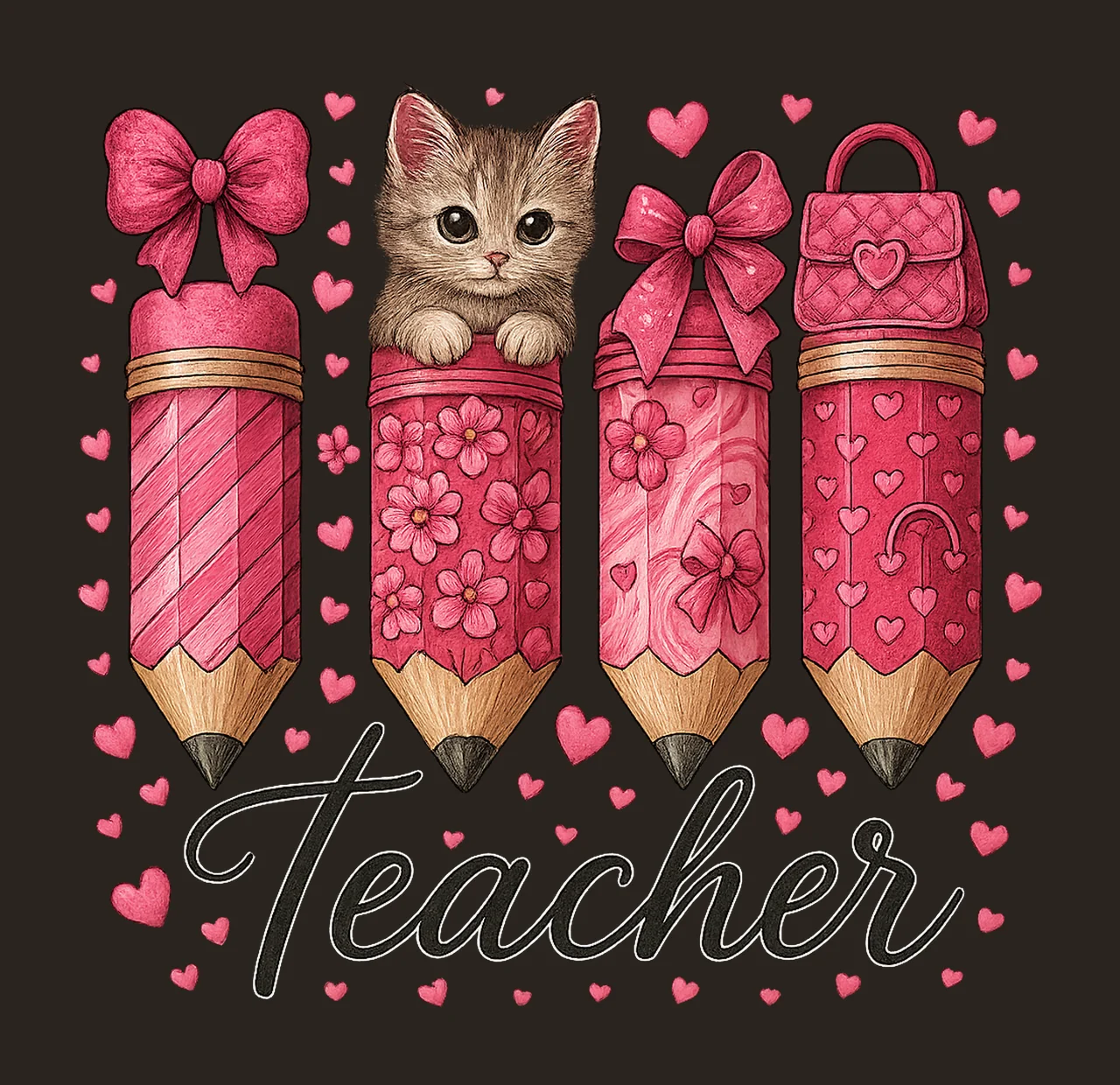Teacher Valentine Heart Pencil Coquette Bow Design Retro contrast preview thumbnail