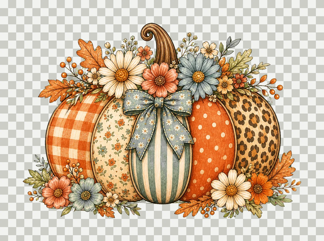 Floral Fall Pumpkin Preppy Pumpkin Coquette Variation B transparency and detail preview thumbnail