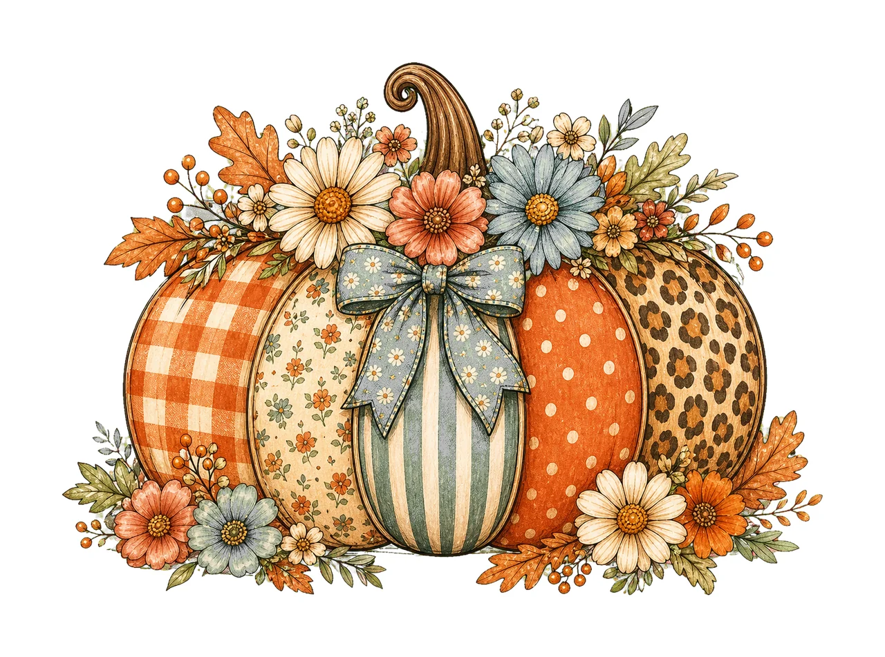 Floral Fall Pumpkin Preppy Pumpkin Coquette Variation B