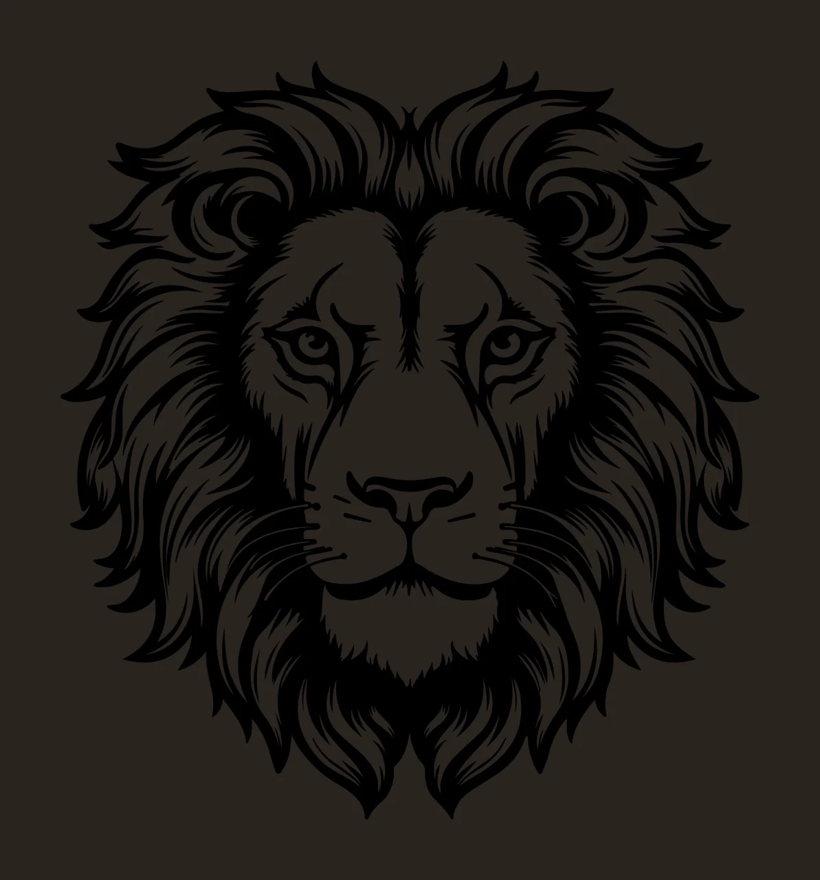 Lion Head Frontal View Illustration facing forward mane engraving contrast preview thumbnail